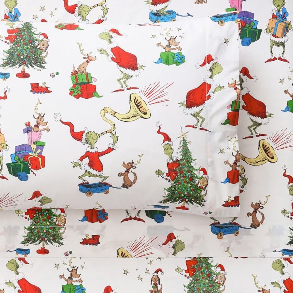 Pottery Barn Grinch & Max Organic Percale Sheet Set - Twin / Twin XL - N…